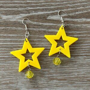NEW Bright Yellow Dangle Pierced Earrings Stars & Faceted Beads A Star is Born!